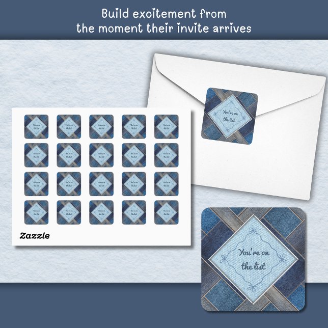Adesivo Quadrado Na moda Denim Party Square Envelope Sticker (Stylish Denim Party Square Envelope Seal Sticker)