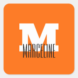 Adesivo Quadrado Na moda Modern Name Inicial | Neon Sunset Orange