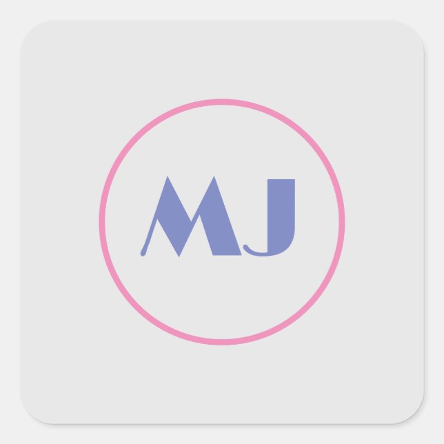 Adesivo Quadrado Na moda Moderno Monograma Azul Letras Iniciais Cin (Frente)