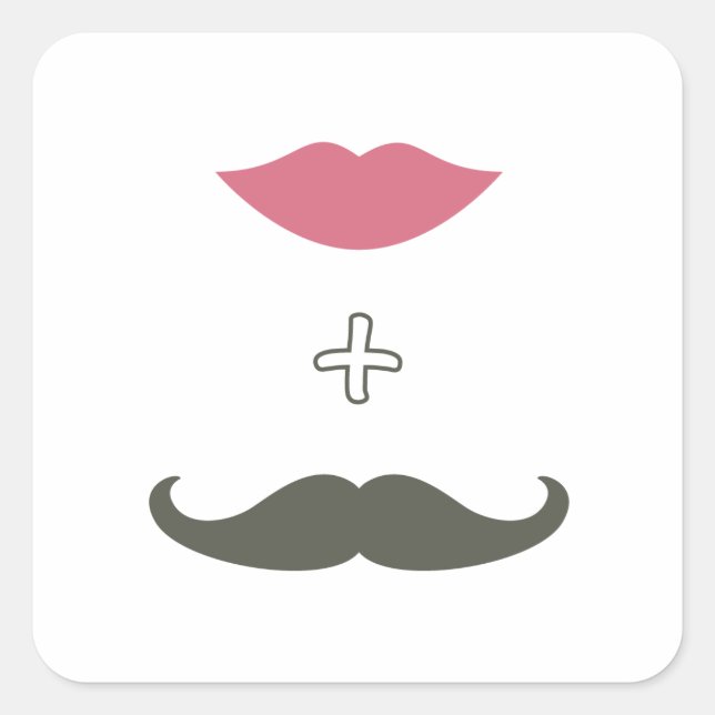 Adesivo Quadrado Na moda Mustache e Lábios Envelope Selo (Frente)
