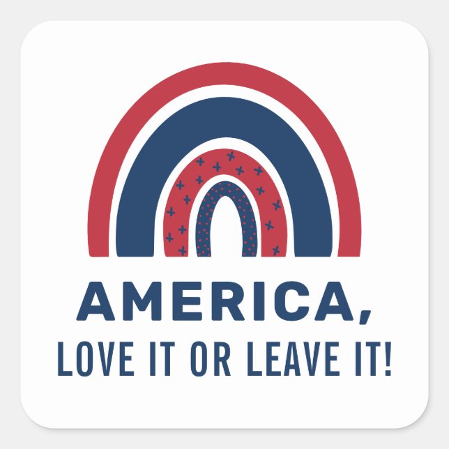 Adesivo Quadrado Na moda Patriótico Americano Arco-Íris Americano 4 (Frente)