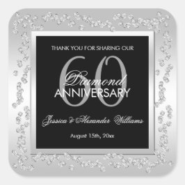 Adesivo Quadrado Na moda Silver Diamantes 60º Aniversário de Casame