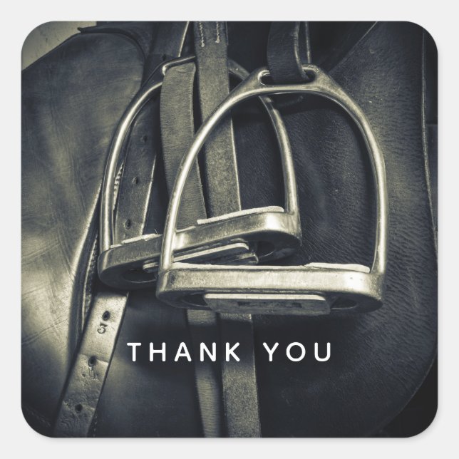 Adesivo Quadrado Na moda Silver Stirrups em Inglês Riding Saddle (Frente)