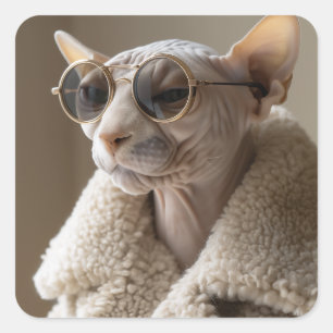 Adesivo Quadrado Na moda Sphynx Cat nos óculos escuros e Sherpa Cas
