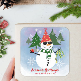 Adesivo Quadrado Na moda único moderno Snowman Snowflakes Natal