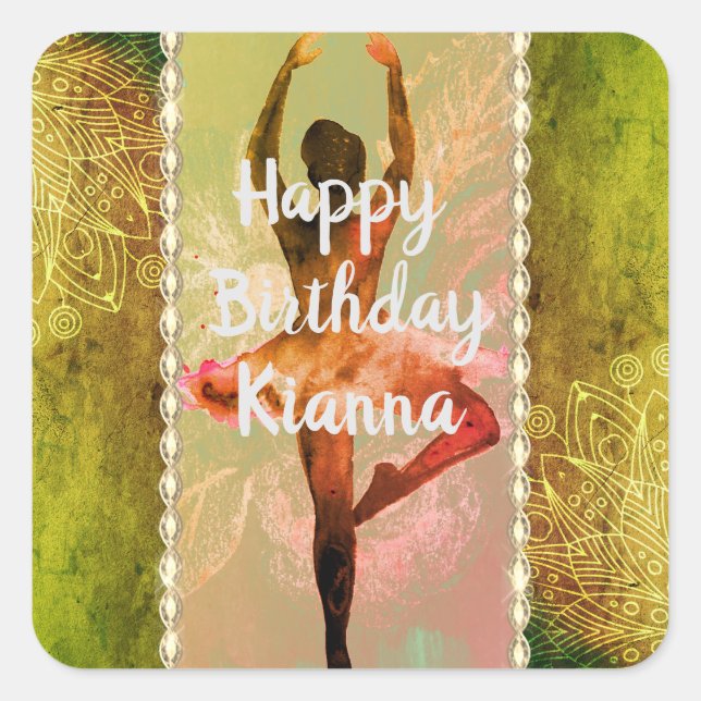 Adesivo Quadrado Na moda Watercolor Ballerina (Frente)