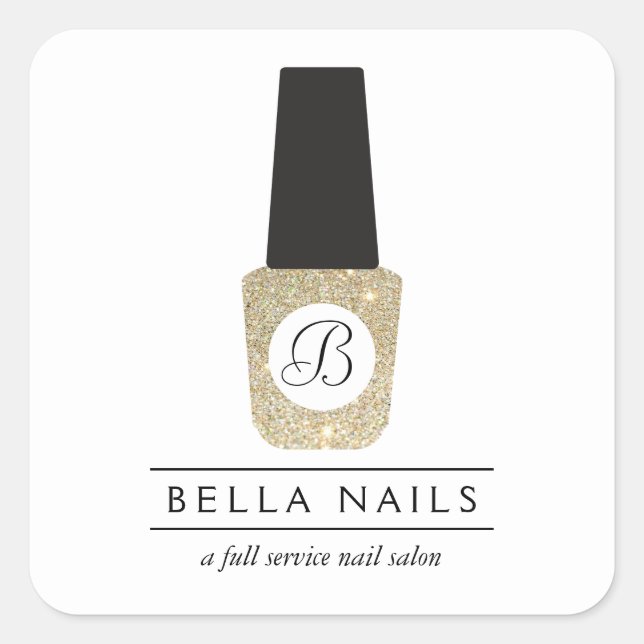 Adesivo Quadrado Nail Salon Monogramas em Glitter Nail Dourado Polo (Frente)