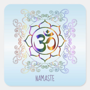 Adesivo Quadrado Namaste Aum (Om) Lotus Prismatic Ornamental