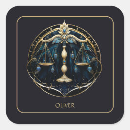 Adesivo Quadrado Name Cosmic Balance Zodiac Symbol Black Gold Libra