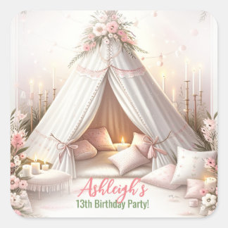 Adesivo Quadrado Namorada do Partido do Jama Girly Sleepover Aniver