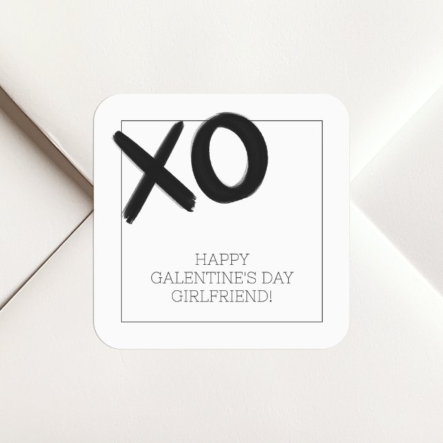 Adesivo Quadrado Namoradas preto e branco Dia dos Galentinos (XO Black and White Girlfriends Galentine's Day Square Sticker)