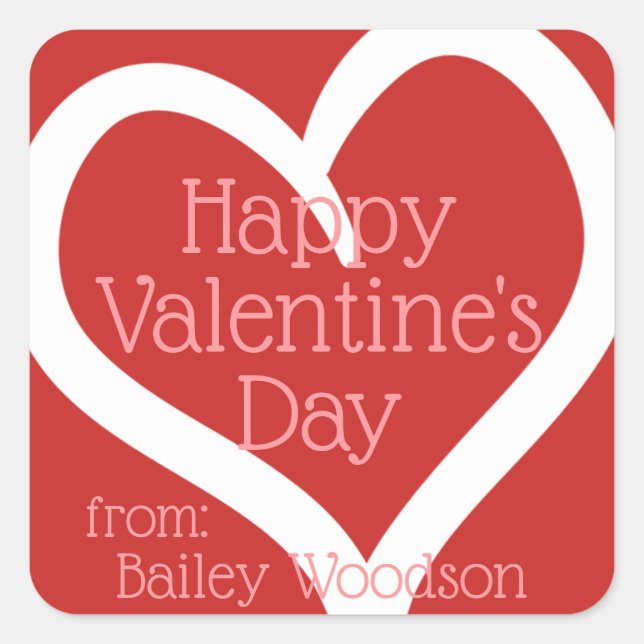 Adesivo Quadrado Namorados Cardíaco Personalizado Desenhado À Mão D (Frente)