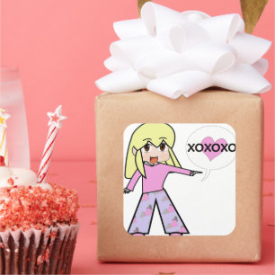 Adesivo Quadrado Namorados Chibi