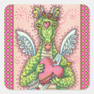 ADESIVO QUADRADO NAMORADOS DE FANTASIA CUPID DRAGON, CORAÇÃO E SE