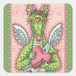 ADESIVO QUADRADO NAMORADOS DE FANTASIA CUPID DRAGON, CORAÇÃO E SE