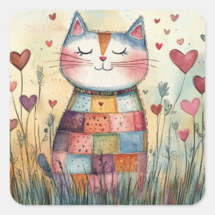 Adesivo Quadrado Namorados de Gato de Patches