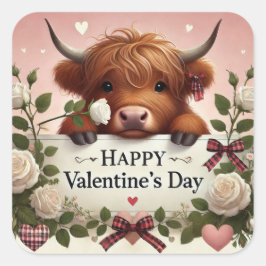 Adesivo Quadrado Namorados De Vaca Em Highland Com Rosas Brancas