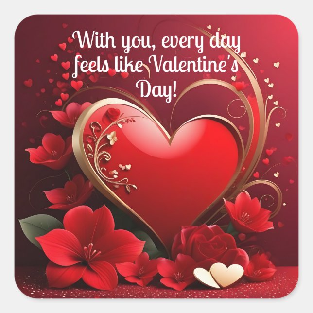 Adesivo Quadrado Namorados do Coração de Amor Dourado Vermelho (Frente)