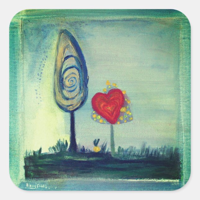 Adesivo Quadrado Namorados, Heart Sticker, Love and Romance (Frente)