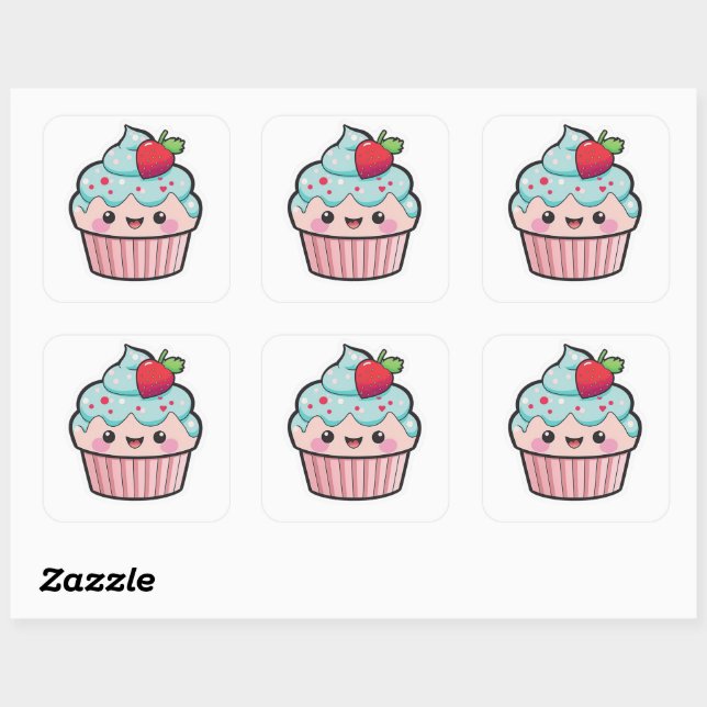 Adesivo Quadrado Namorados Kawaii Cupcake Sticker (Folha)