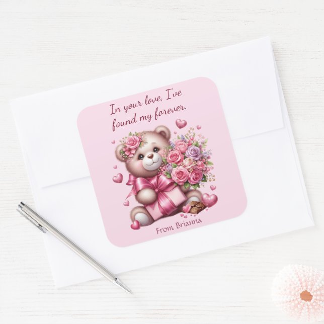 Adesivo Quadrado Namorados Love Rosa Bear (Envelope)