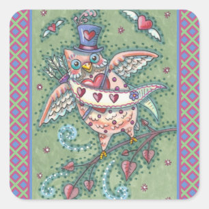 ADESIVO QUADRADO NAMORADOS WHIMSICAL HOOTS N' HEARTS CUPID OWL