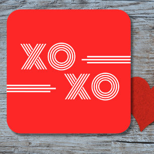 Adesivo Quadrado Namorados XOXO Branco e Vermelho Neon Moderno