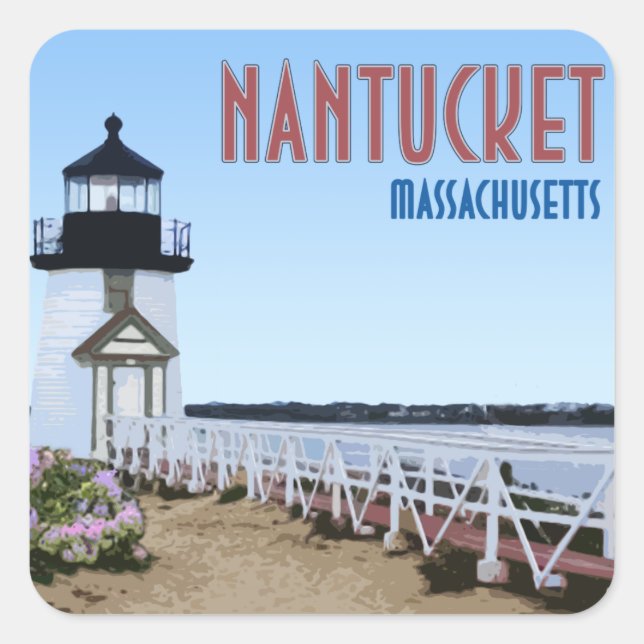 Adesivo Quadrado Nantucket Brant Point Lighthouse Massachusetts (Frente)