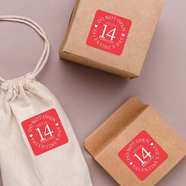Adesivo Quadrado Não Abrir Até Que O Dia de os namorados 14 Esteja  (Fun stickers for your Valentine's Day gifts. Do not open until 14th February. No peeking!)