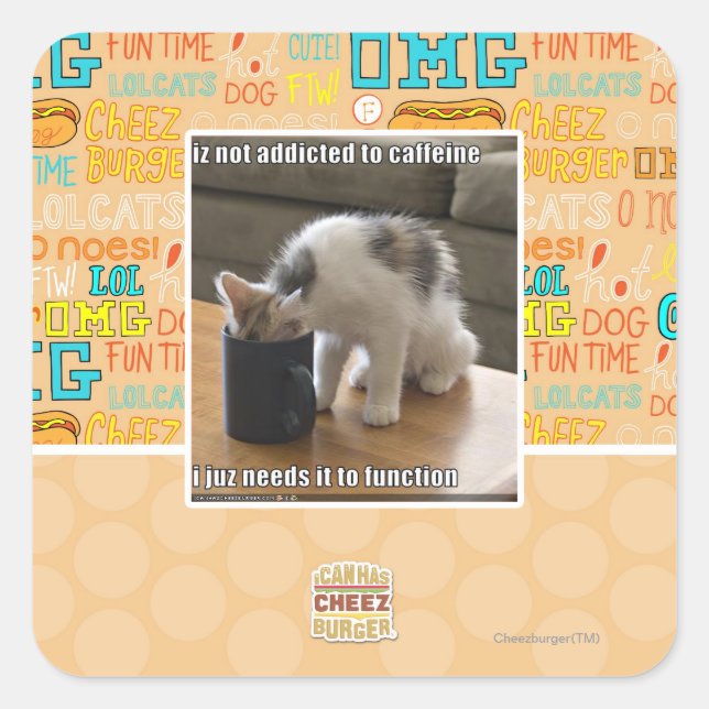 Adesivo Quadrado Não é viciado em cafeína (Frente)