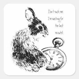 Adesivo Quadrado Não me apresse, último minuto, coelho atrasado d