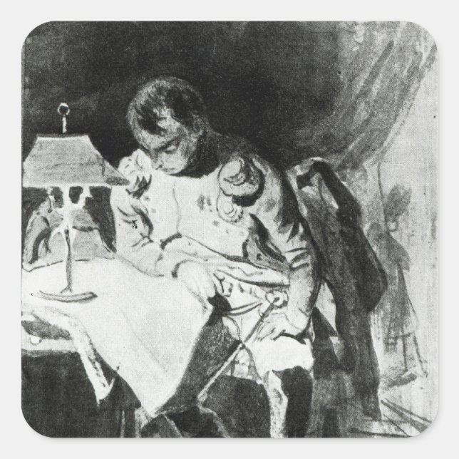 Adesivo Quadrado Napoleão estudando seus mapas por amplight, c.1800 (Frente)