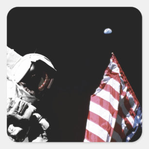 Adesivo Quadrado NASA Apollo 17 Astronauta Flag Earth Foto