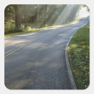 Adesivo Quadrado Nascer do sol através do nevoeiro ao lado do Rio 