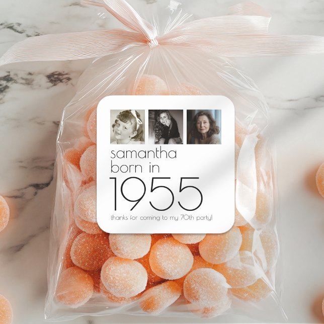 Adesivo Quadrado Nascer em Obrigados de Festa de aniversário de fot (Criador carregado)