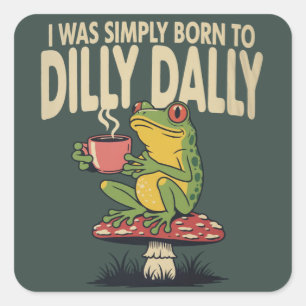 Adesivo Quadrado Nascido para Dilly Dally Vintage Frog Engraçado Re
