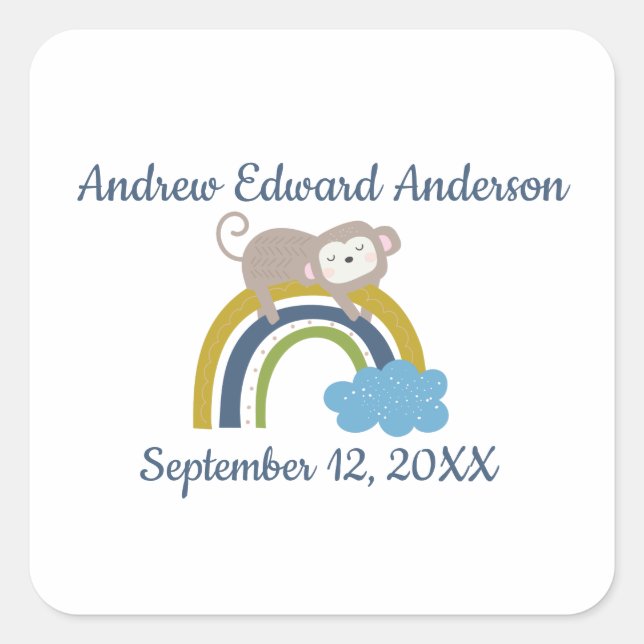 Adesivo Quadrado Nascimento Stats Rainbow Sleeping Animal Baby (Frente)