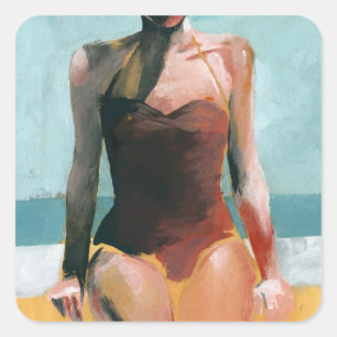 Adesivo Quadrado Natação Vintage - maiô vermelho