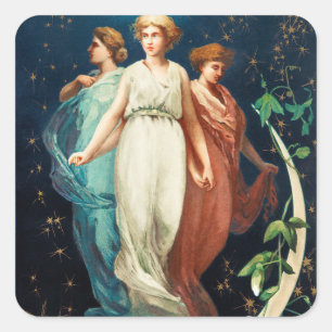 Adesivo Quadrado Natais vintages Angels Star e Crescent Moon