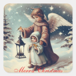 Adesivo Quadrado Natais vintages Anjo, Criança e Aves