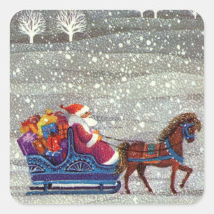 Adesivo Quadrado Natais vintages, Cavalo de Papai Noel Aberto