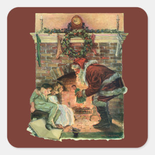 Adesivo Quadrado Natais vintages, Crianças do Pai Natal Vitoriano
