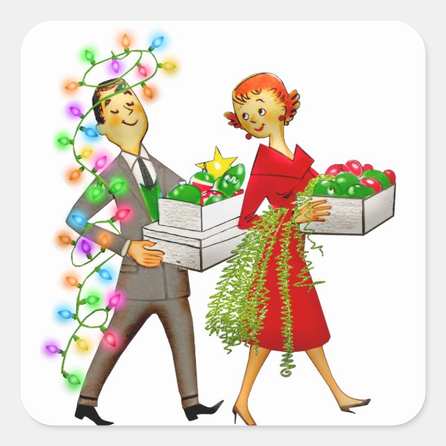 Adesivo Quadrado Natais vintages da década de 1950 (Frente)