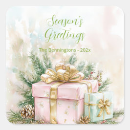 Adesivo Quadrado Natais vintages Dourados cor-de-rosa elegantes