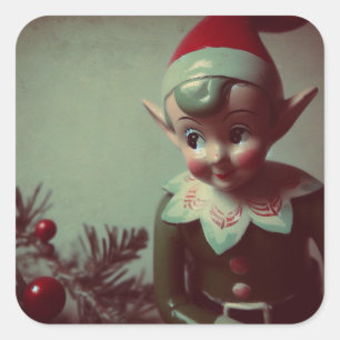 Adesivo Quadrado Natais vintages Elf Retro Xmas