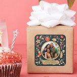 Adesivo Quadrado Natais vintages Foto da Família Botânica<br><div class="desc">Cartão postal de Natal da família pastel mínimo</div>