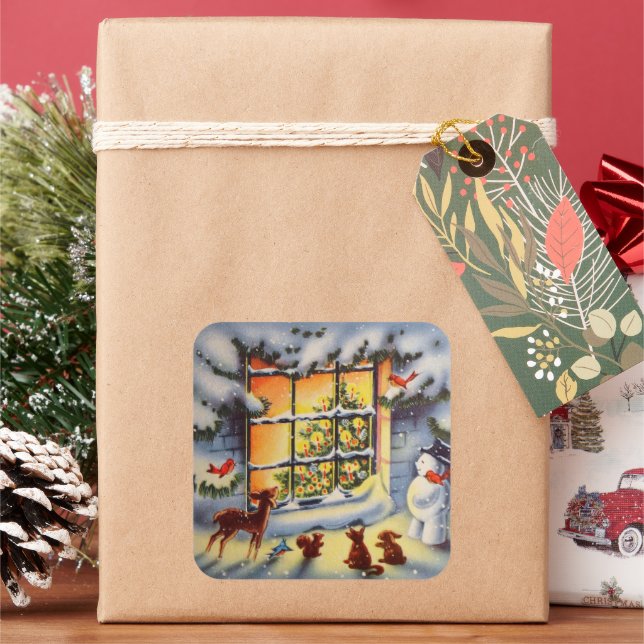 Adesivo Quadrado Natais vintages janela Vinheta de férias (Feriado)
