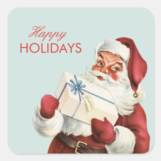 Adesivo Quadrado Natais vintages Jolly Papais noeis Blue Red Holida (Frente)