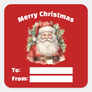 Adesivo Quadrado Natais vintages que Papai Noel sorria presente