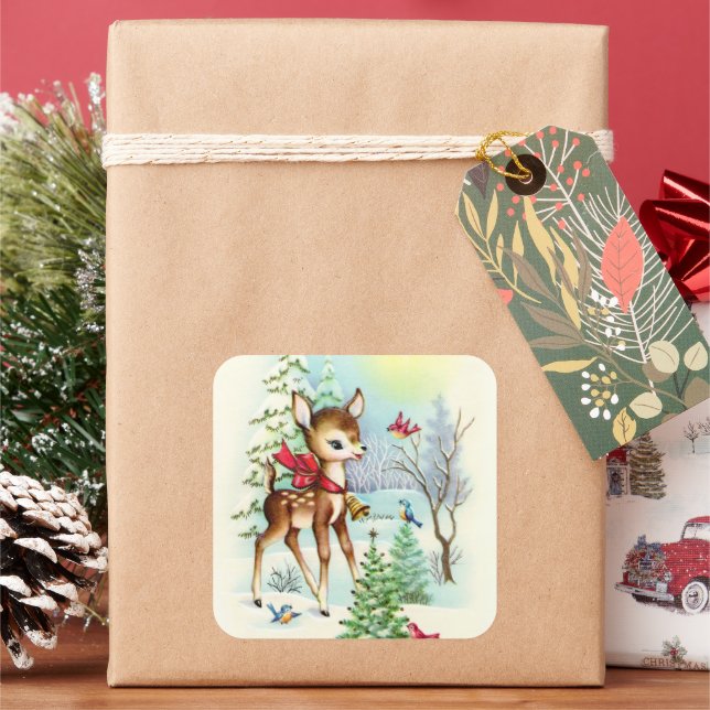 Adesivo Quadrado Natais vintages Retro Veado Feriado (Feriado)